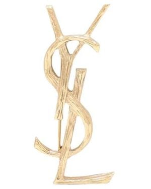 Saint Laurent Accessoires ,Geel ,Satijn Broche Monogramme - Metallic