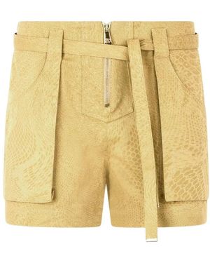 Roberto Cavalli Korte Broeken ,Bruin ,Katoen Python Print Katoenen Shorts Met Riem - Geel