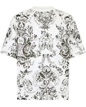 Roberto Cavalli Tops ,Wit ,Katoen T-Shirt Met Ornamentaal Motief