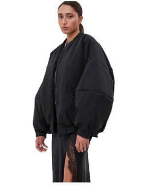 ESTRO Jassen ,Zwart ,Polyester Kort Oversized Bomberjack Met Opstaande Kraag