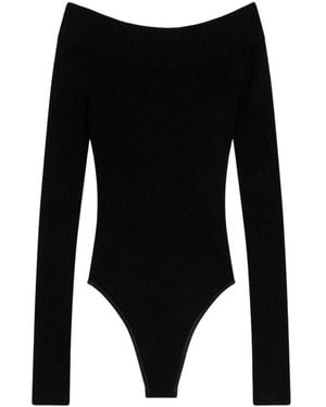 Alaïa Body Van Ribgebreide Stof Met Off-Shoulder Halslijn - Zwart