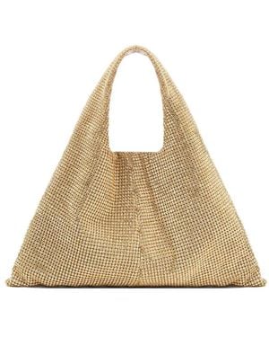TWENTYFOUR Goldene Gestrickte Shopper Tasche Mit Strass - Natur