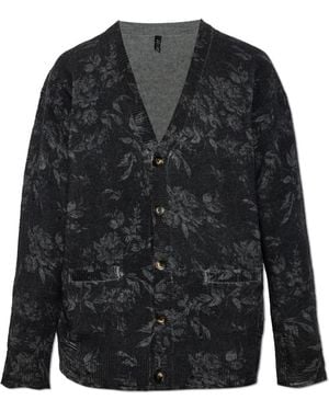 R13 Wollemantel Met Bloemenmotief - Zwart