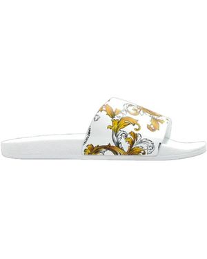 Versace Jeans Couture Weiße Slide Sandalen - Mettallic