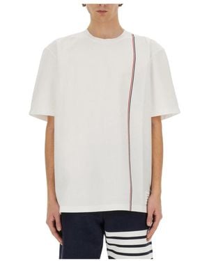 Thom Browne Tops ,Wit ,Katoen Rwb Stripe Jersey Tee - Grijs