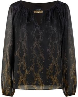 Marc Cain Overhemden ,Veelkleurig ,Blouse Met Dubbele Laag En Slangenprint - Zwart