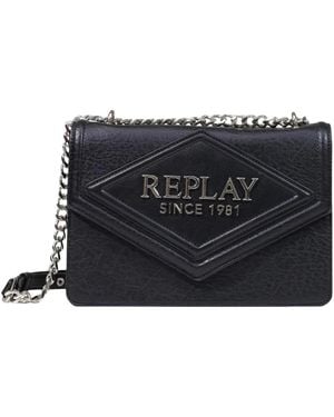 Replay Hammered Synthetic + Plain Synthetic Bag - Schwarz