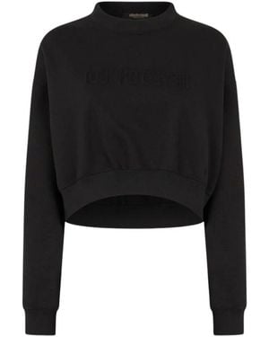 Roberto Cavalli Hoodies & Sweatvesten ,Zwart ,Katoen Cropped Sweatshirt Met Logo