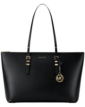 Michael Kors Quinn Grote Signature Logo Leren Tote Bag - Zwart