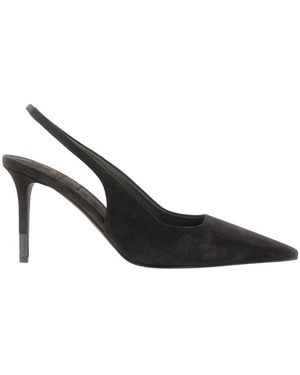 Brunello Cucinelli Schoenen ,Zwart ,Suède Suede Slingback Hakken Met Monili