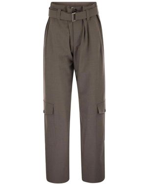 Brunello Cucinelli Cargo Broek Met Plooi En Riem - Grijs