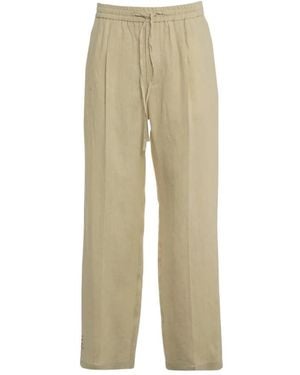 Amaranto Broeken ,Linnen Broek Met Trekkoord En Plooien - Naturel
