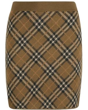 Burberry Check Wool Blend Mini Skirt - Green