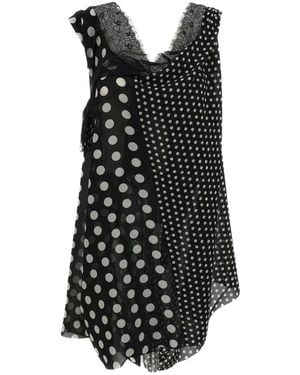 Junya Watanabe Tops ,Zwart ,Polka-Dot Top Zonder Mouwen Met Kanten Inzetstuk