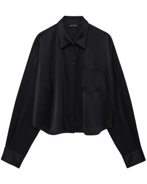 Anine Bing Overhemden ,Zwart ,Katoen Scott Cropped Shirt
