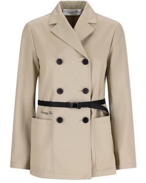 Dior Jassen ,Leer Getailleerde Jas Met Riem - Naturel