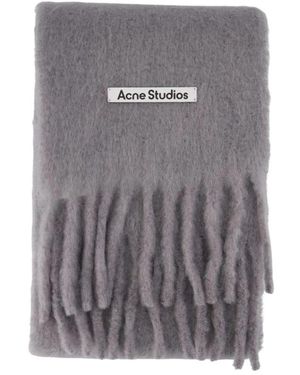 Acne Studios Accessoires ,Grijs ,Leer Mohair Logo Scarf