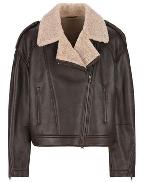 Brunello Cucinelli Shearling-Gefütterte Lederjacke - Braun
