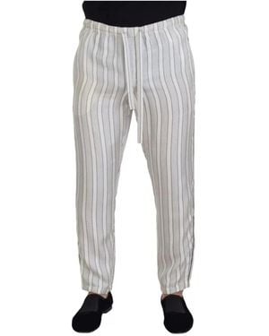 Dolce & Gabbana Weiße Streifen Seiden-Lounge-Hose - Grau
