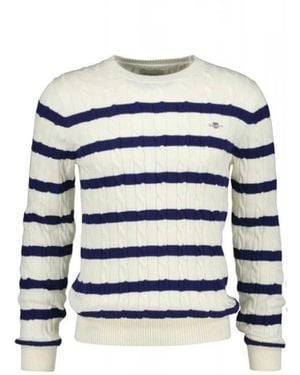 GANT Pullover Aus Baumwolle Mit Zopfmuster Und Rundhalsausschnitt - Blau