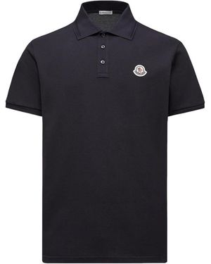Moncler Tops ,Blauw ,Katoen Logo Patch Polo Shirt - Zwart
