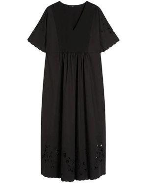 Weekend by Maxmara Lange Oversized Geborduurde Popeline Jurk - Zwart