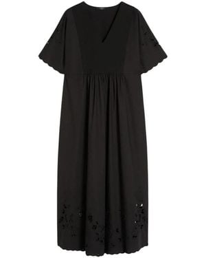 Weekend by Maxmara Langes Oversized Besticktes Popeline-Kleid - Schwarz