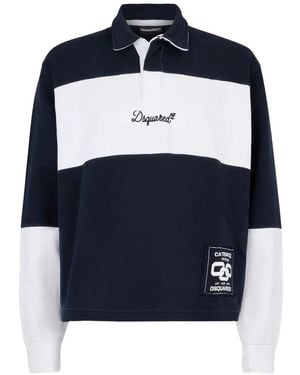 DSquared² Tops ,Blauw ,Katoen Logo Patch Stripe Polo Shirt