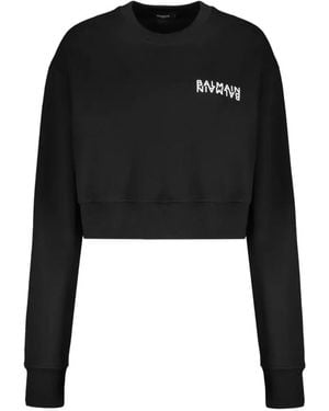 Balmain Hoodies & Sweatvesten ,Zwart ,Katoen Cropped Logo Sweatshirt