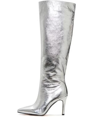 CESARE GASPARI Elegante Silberne Kniehohe Metallische Stiefel - Grau