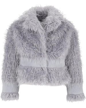 Diego M Jassen ,Blauw ,Polyester Imitatie Mongolië-Jas Met Imitatie Rex-Inzetstukken - Grijs