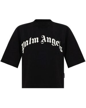 Palm Angels Tops ,Zwart ,Katoen Katoenen T-Shirt Met Opgedrukte Logo