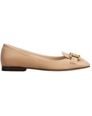 Tod's Schoenen ,Leer Leren Ballerina Met Accessoire - Naturel