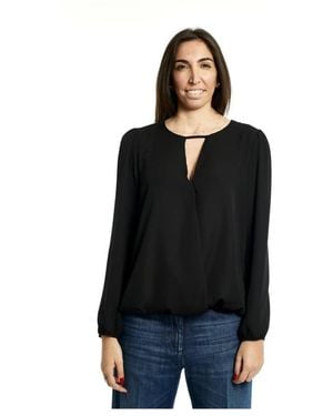 Manila Grace Overhemden ,Zwart ,V-Hals Blouse