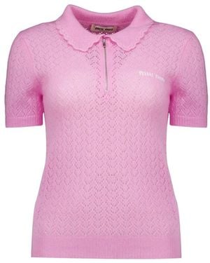 Miu Miu Tops ,Roze ,Kasjmier Cashmere En Zijde Polo