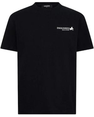 DSquared² Tops ,Zwart ,Katoen Logo Print T-Shirt