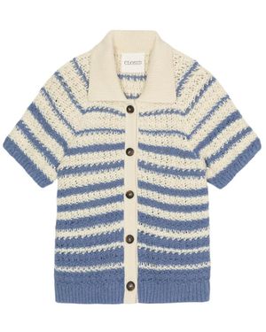 Closed Gestreifte Strickjacke Mit Polokragen - Blau