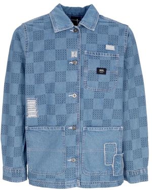 Vans Chaqueta Vaquera Para Mujer Chaqueta Estampada Vaquera A Cuadros Remendada Piedra Vaquera - Azul