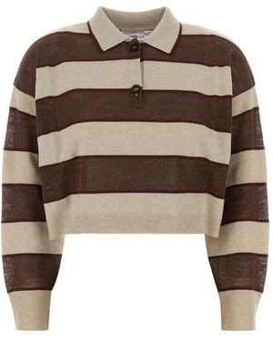 Brunello Cucinelli Truien & Vesten ,Bruin ,Wol Geborduurd Poloshirt Van Wolmix