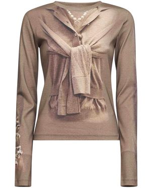 Marine Serre Trompe-L'Oeil Knit Jersey Ls T-Shirt - Bruin