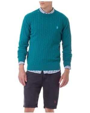 U.S. POLO ASSN. Truien & Vesten ,Groen ,Katoen Girocollo Treccia - Blauw