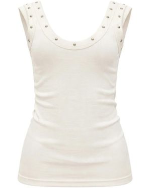 A PAPER KID Tops ,Wit ,Katoen Tanktop Met Wijde Hals En Micro Studs