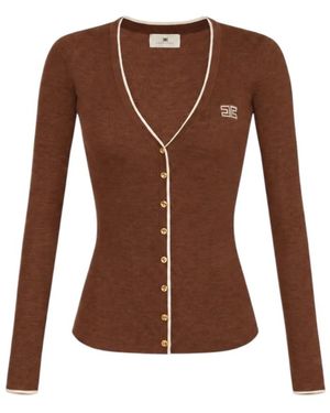 Elisabetta Franchi Truien & Vesten ,Bruin ,Wol Cardigan Met Contrasterende Bies