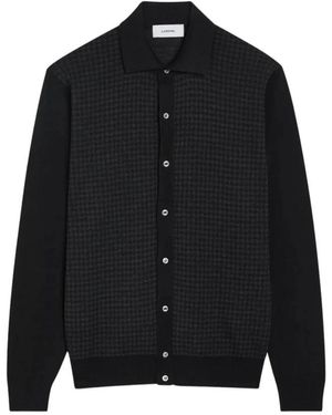 Lardini Truien & Vesten ,Zwart ,Wol Gebreid Vest Met Overhemdkraag