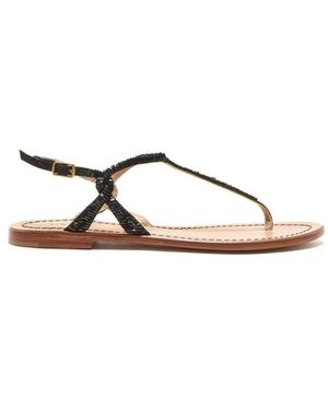 Maliparmi Schoenen ,Zwart ,Katoen Zwarte Sandalen Met Kralen - Metallic
