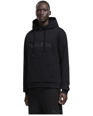 flâneur Stitched Logo Hoodie - Zwart