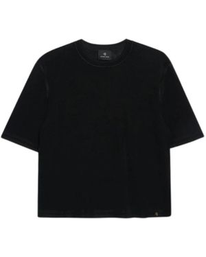 Anine Bing Tops ,Zwart ,Fijngebreid T-Shirt Met Korte Mouwen