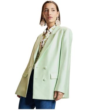 Cynthia Rowley Silk Wool Double Breasted Blazer - Groen