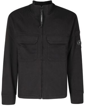 C.P. Company Diagonal Raised Fleece Zip Lens Sweatshirt - Schwarz