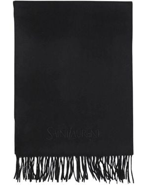 Saint Laurent Schwarzer Wollfransenschal